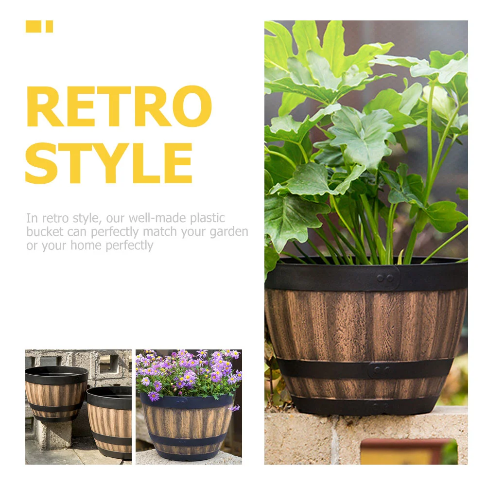 Lotus Bowl Pot Bucket for Garden Flower Faux Wooden Planter Barrel Plastic Imitation Indoor