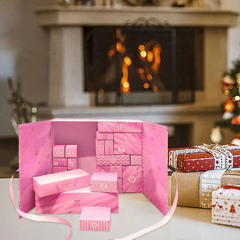 

Christmas Countdown Calendar Box Romantic Pink Folding Gift Box Used For Home Holiday Party Candy Children's Gift