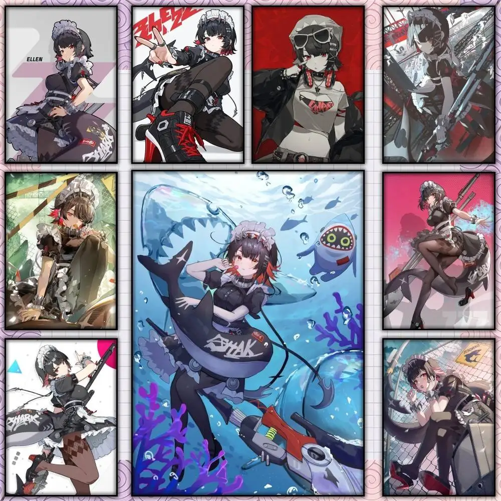 Shark Maid Ellen Joe Game ZZZ Poster Self-adhesive Art Waterproof Paper Sticker Coffee House Bar Room