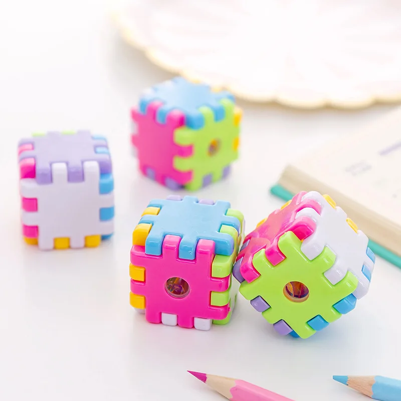 1 Pcs Kawaii Creative Blocks Pencil Sharpener Stationery School Office SuppliesNovelty Kid Rubik\'s Gift Cube Funny Toy