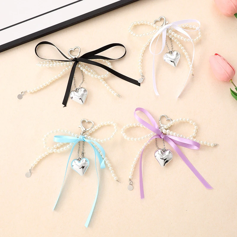 

Trendy Creative Heart Ribbon Bowknot Charm Keychain Delicate Key Ring Pendant Exquisite Backpack Decoration Accessories Gifts