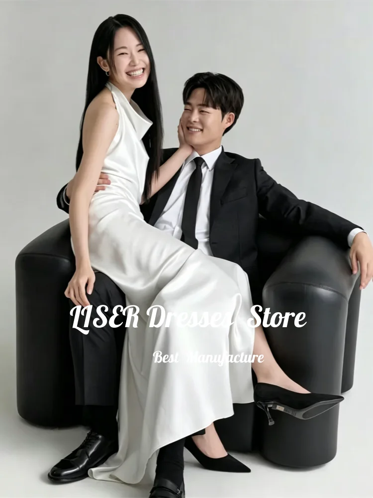 Liser Elegant Ivory Mermaid Wedding Dress Halter Photo Shoot Korean Style Bridal Gown for Women Open Back Sleeveless Pleat 2026