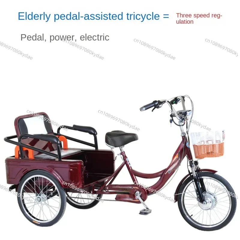 Pedal Tricycle Adult Electric Power Assisted Pedal Scooter Manual Exercise Passenger and Freight Dual Purpose Bicycle