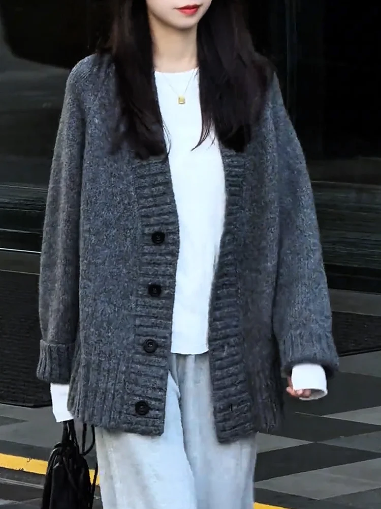 

Korean Sle V-Ne Knitted Open Cardigan Women's plus Size Faionable Versatile Top Warmth Emitting Long Sve Camere Sw...