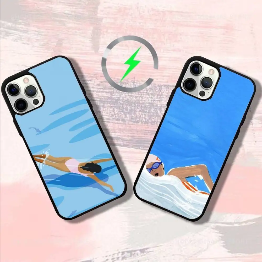 

Art Swim Phone Case For iPhone 17,16,15,14,13,12,11,Pro,Max,Plus,Mini,SE4,E Magnetic Magsafe Wireless Charging