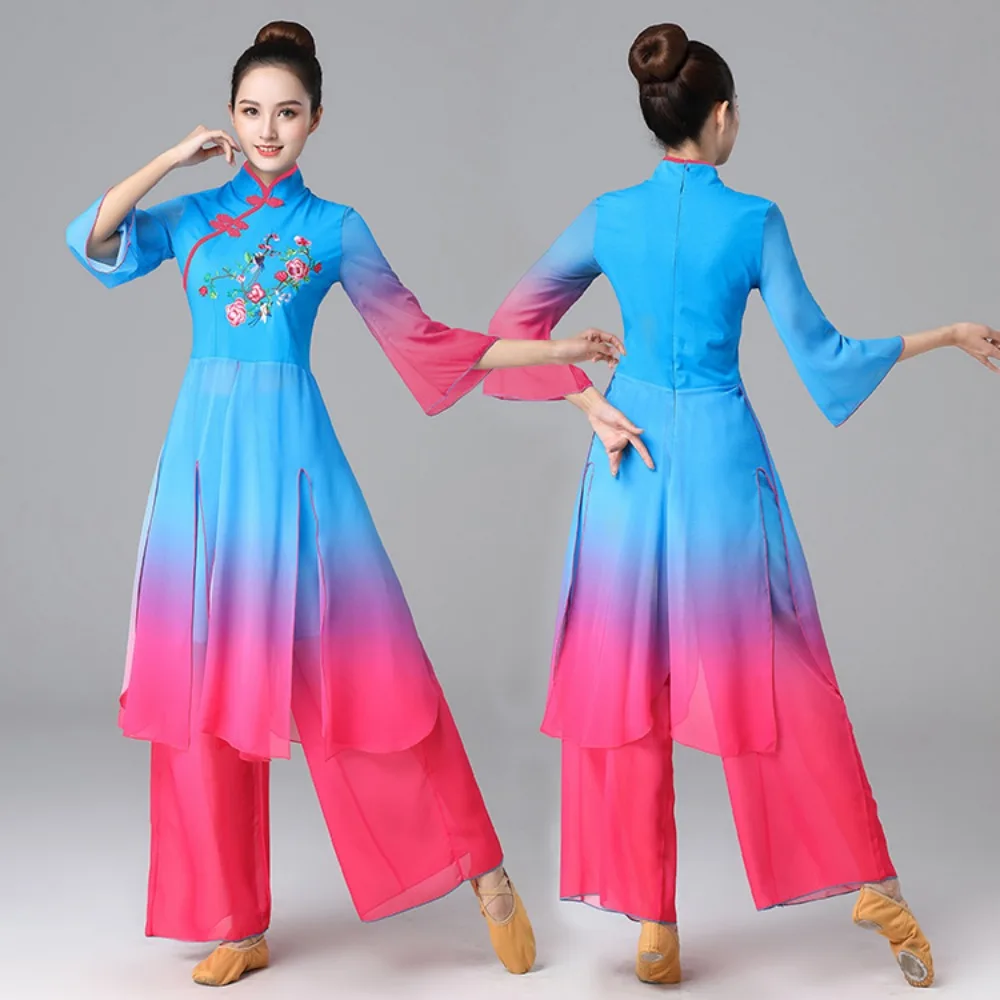 New women's Yangko dress New fan classical dance dress set female Chinese folk dance dress costume Large size M-8XL