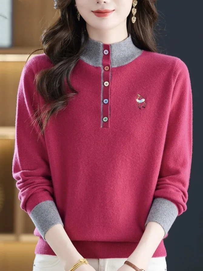 Thiened f-ハイカラーニットセーター、中年女性向け、カジュアル、柔らかいウール生地、ロング丈、暖かい冬用、新作...