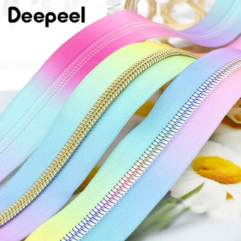 1/3/5Meters Meetee 5# Rainbow Nylon Zipper for Sewing Bag Plastic Coil Zip Clothes Jacket Zips Repair Kit DIY Craft Accessories