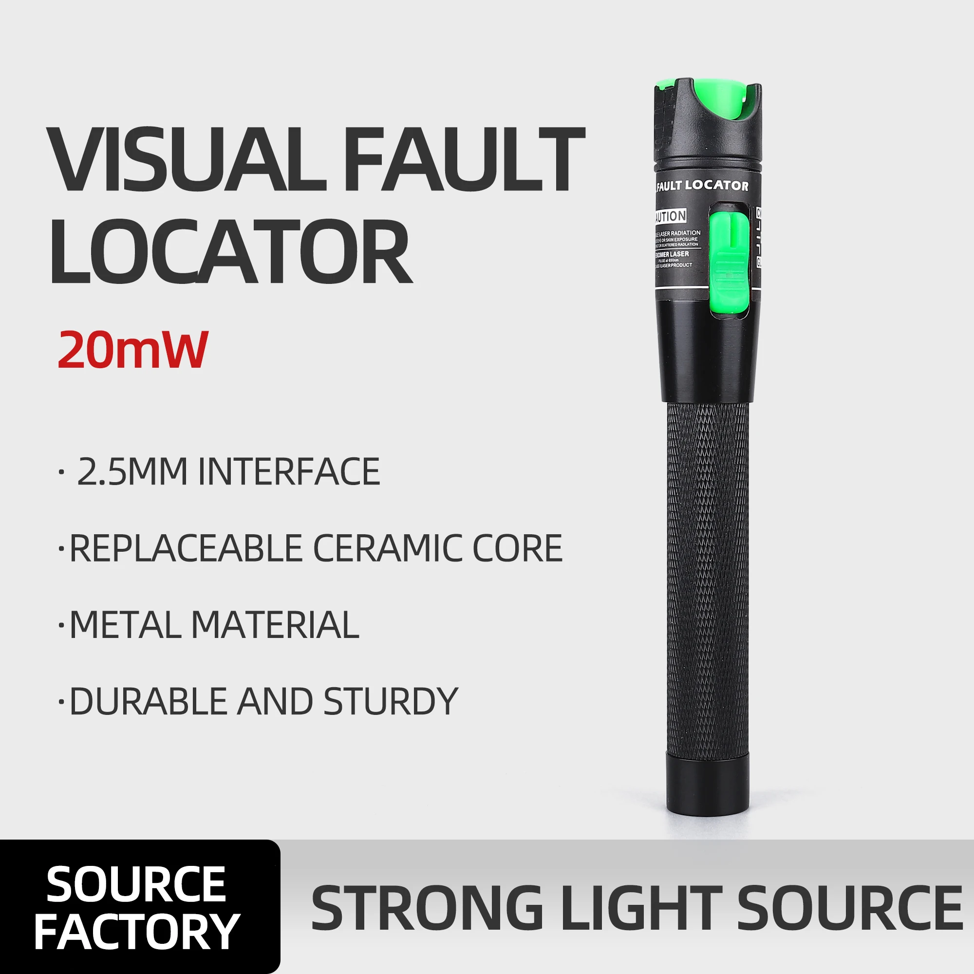 KELUSHI Metal Fiber Optical Cable Tester20mw 20km Fiber Optic Visual Fault Locator with 2.5mm Connecotor