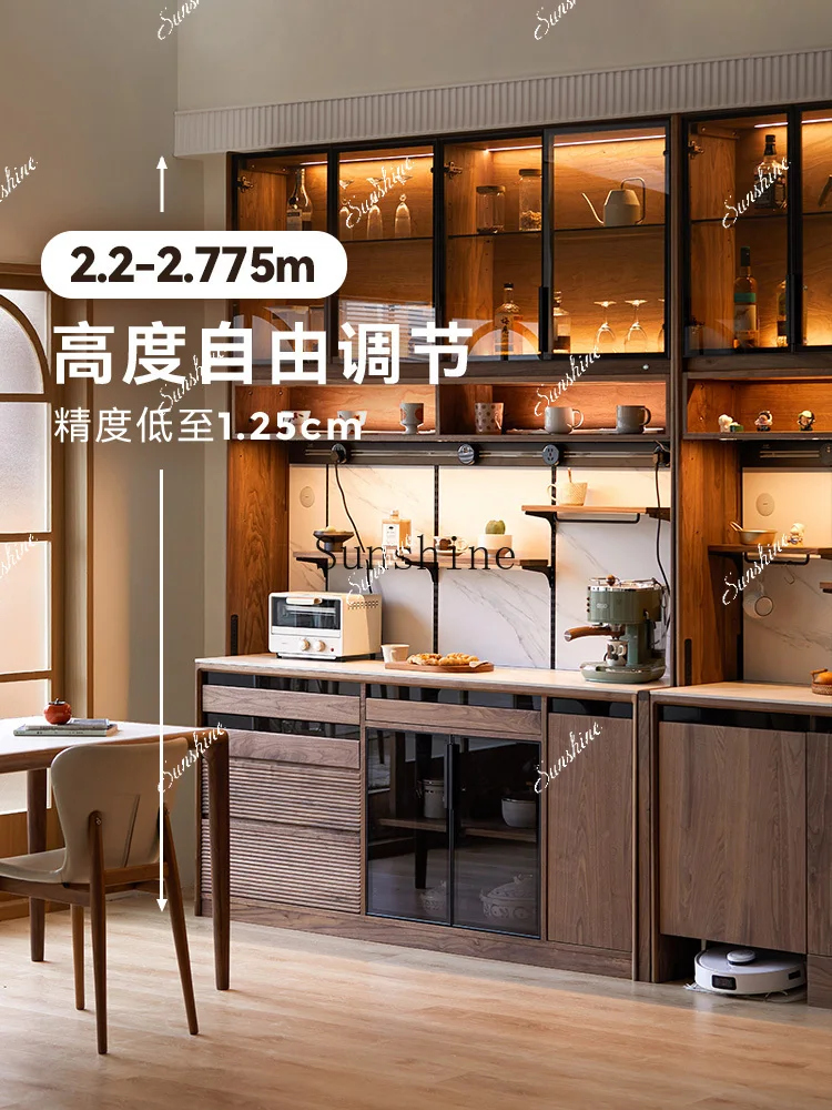 Nordic solid wood dining side cabinet household living room locker black walnut storage high cabinet against the wall  FT