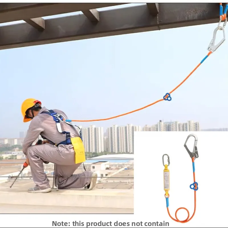 25KN High Altitude Work Safety Belt Rope Double Hook Electrician Protective Rope with Buffer Bag Anti Fall Elastic Safety Rope