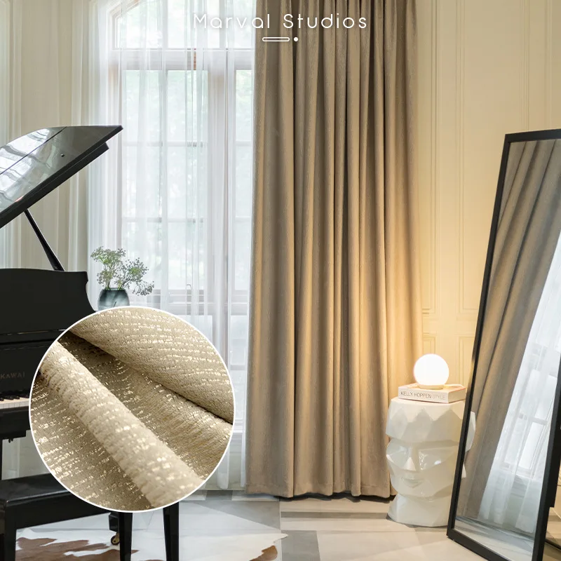 French High-grade Bronzing Velvet Light Luxury Blackout Curtain Cloth Modern Simple Living Room Bedroom Study