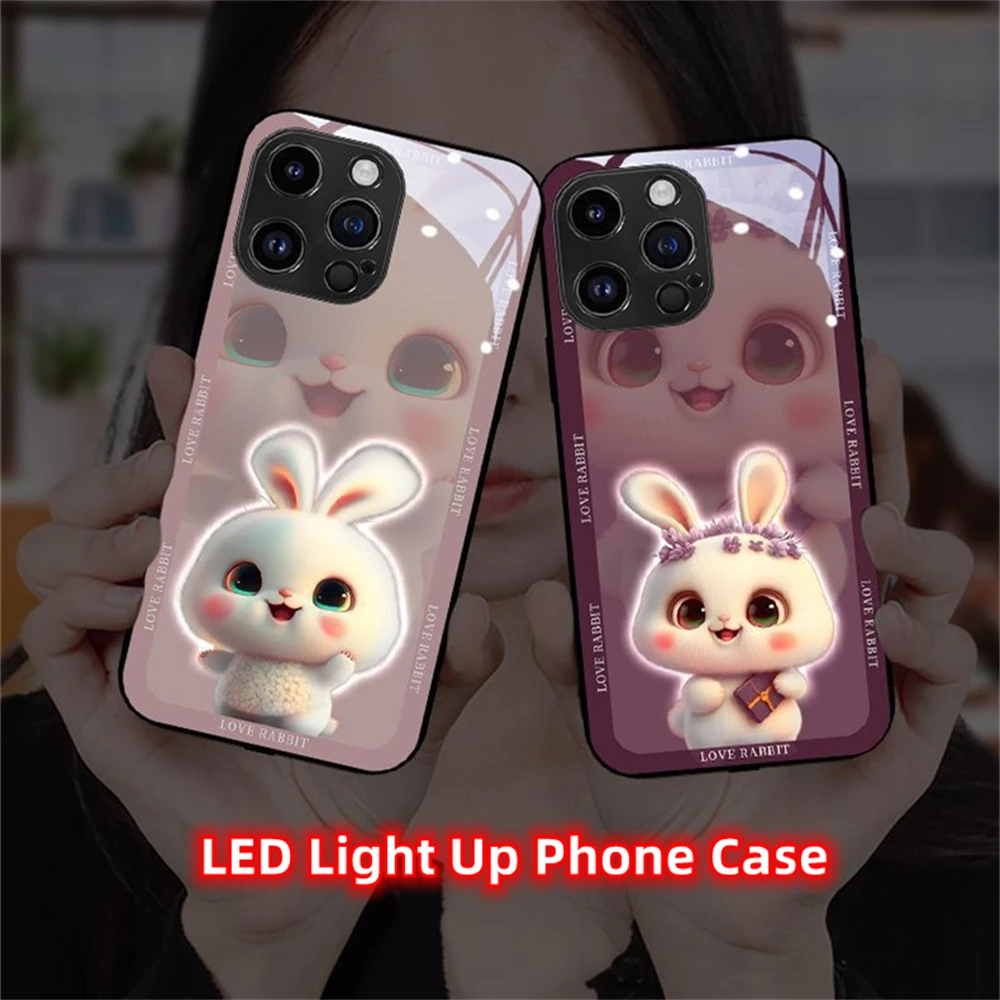 

3D Bunny LED Calling Light Flash Phone Case For Samsung S24 S23 S22 S21 S20 FE Note 10 20 Plus Ultra A54 Smart Luminous Cover