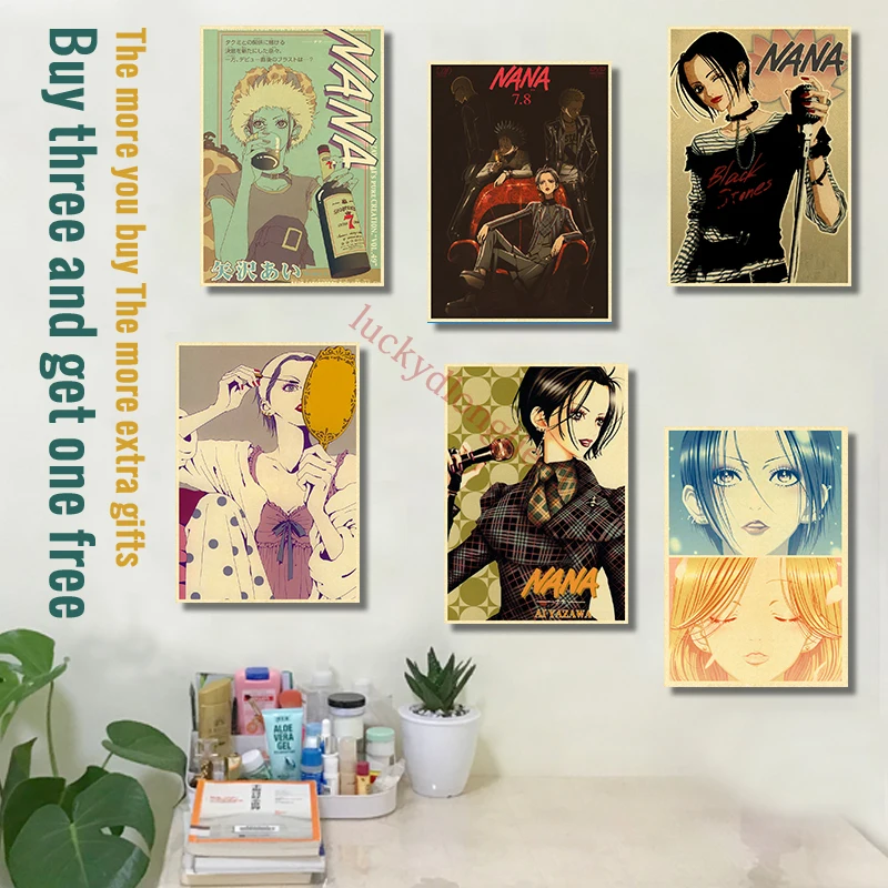 Anime Posters NANA Retro Kraft Paper Sticker DIY Vintage Room Bar Cafe Decor Aesthetic Gift Funny Prints Art Wall Paintings