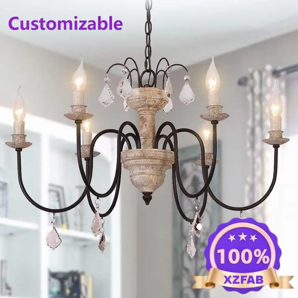 Factory Direct 2026 Creative American country retro old wood chandelier French living room dining room bedroom bed and breakfast