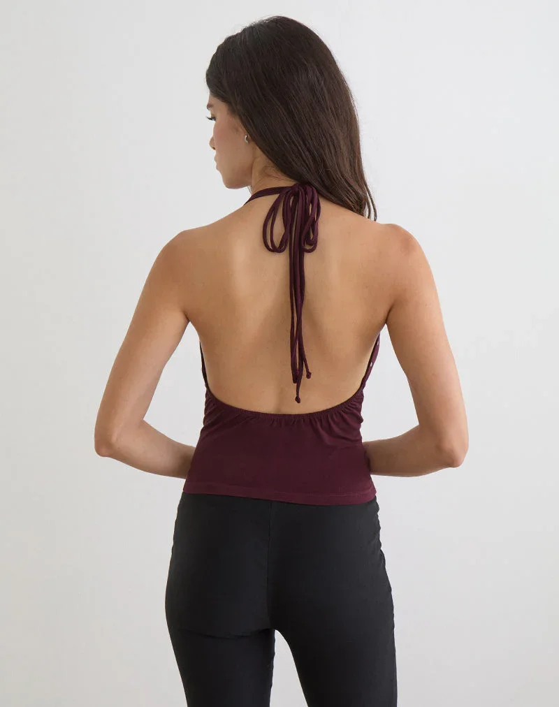 Burgundy Studded Open Backless Tank Top