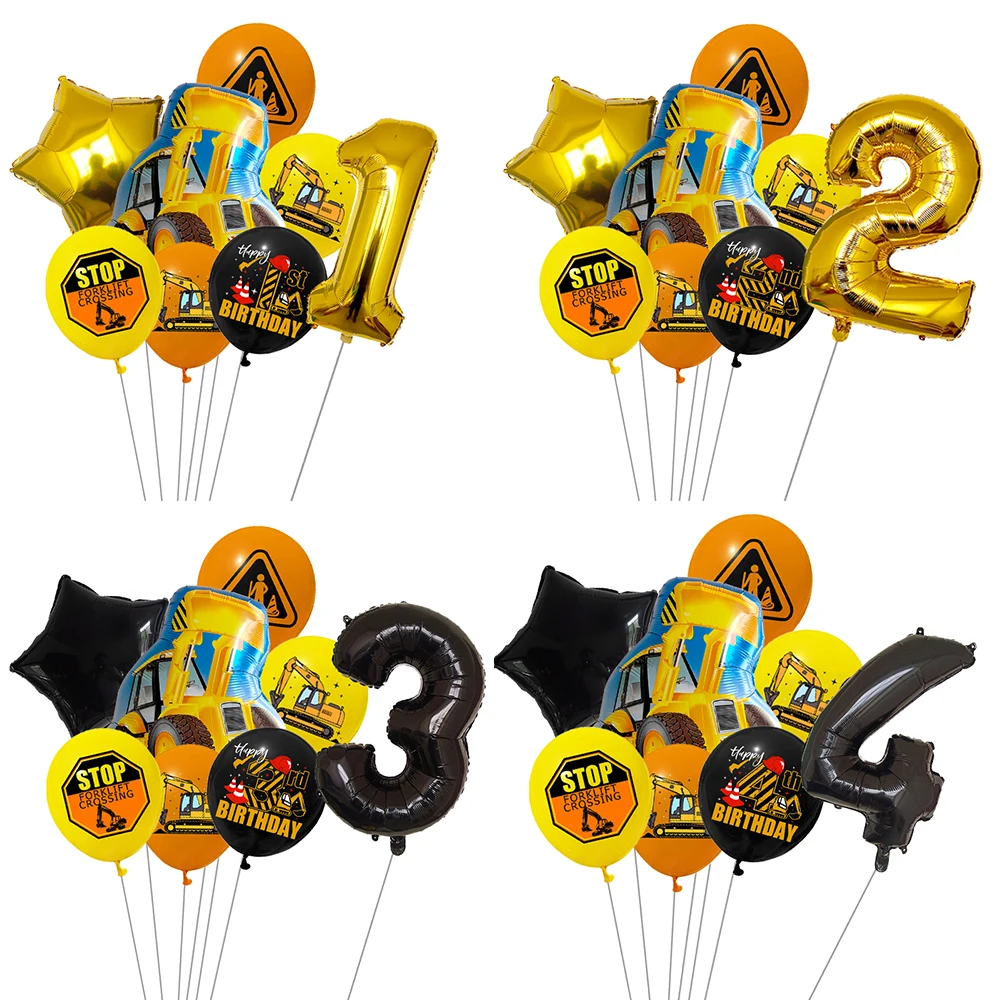 8 Stücke Engineering Fahrzeug Thema Ballon 32 zoll Nummer 1 2 3 4 5 Set Kuchen Flagbanner Bau Junge Geburtstag Party Dekorationen