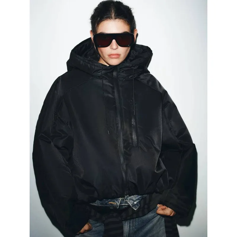 

Hooded Cotton Women's Autumn Winter New Waterproof Windproof Coat Korean Loose Fit Zipper Closure