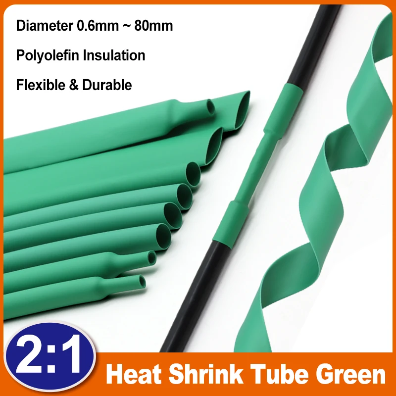

2:1 Green Heat Shrink Tube 1mm ~ 50mm Diameter Polyolefin Shrinkable Sleeving Wrap Wire DIY Connector Repair Cable Protecctor