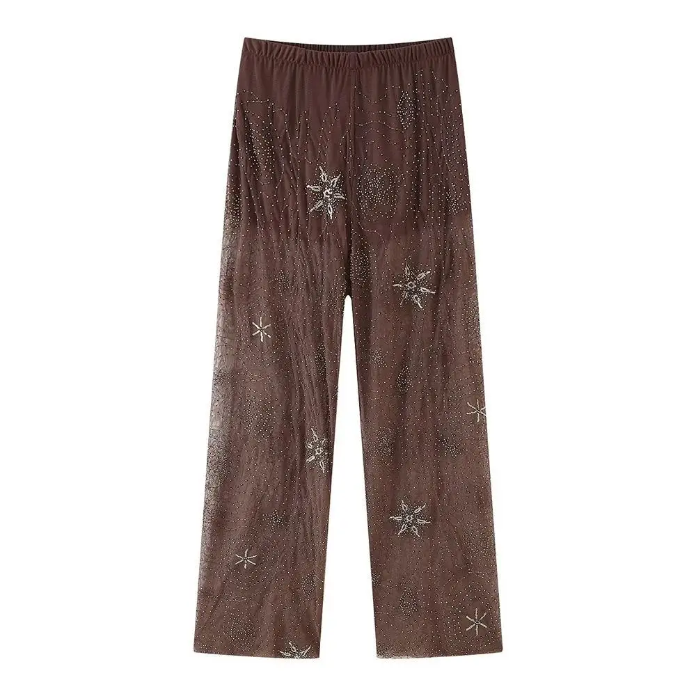 

Модные свободные брюки, повседневные длинные брюки с эластичной резинкой на талии, прямые брюки из полиэфирного волокна, летний сезон для женщин среднего возраста