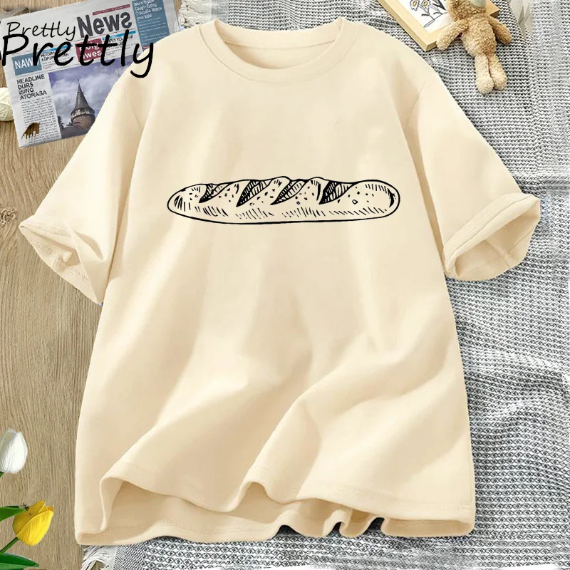 

Funny Baguette Tshirt Women Casual Cotton Short Sleeve Printed T-shirt Summer Harajuku Tee Shirt Basic T Shirt Womens Clothing