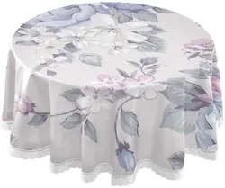 Round Tablecloth 60 Inch Circular Table Cover Blue Flower for Buffet Table Home Parties Holiday Dinner Lace Tablecloth