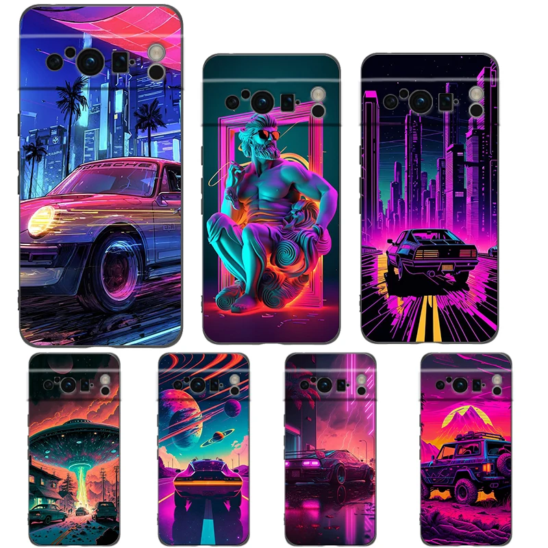 Synthwave Retro Phone Case Cover for Google Pixel 8 7 6 7A 6A Pro 5G Shockproof Silicone Soft 9 Pro XL 8 Pro 5G Shell Coque Capa