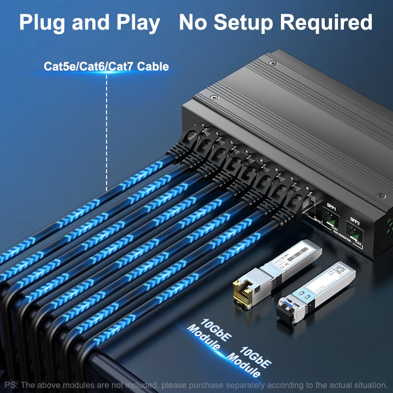 Conmutador de red HORACO 2,5G, conmutador Ethernet de 8 puertos con 2*10G SFP + Plug and Play, conmutador Homelab sin ventilador