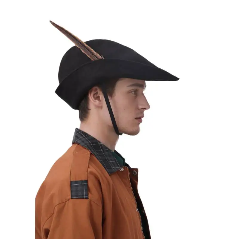 

WENAM Renaissance Felt Robin Hood Hats with Feather Bycoket Hat Hunter Hats Medieval Halloween Accessory for Mens Womens