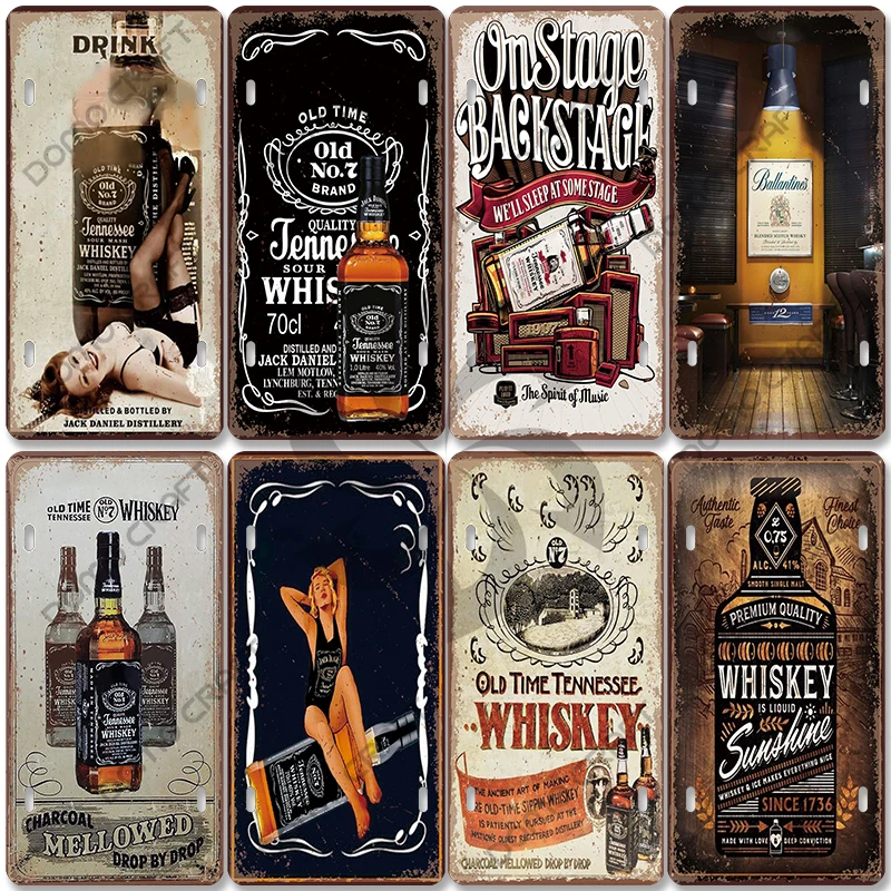Whiskey Poster Metal Tin Signs Whiskey Girls Wine Glass Vintage Metal Plate Bar Club Pub Living Room Home Wall Decor