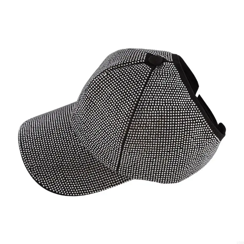 Ponytail Friendly Baseball Cap Full Rhinestones Design for Summer Training