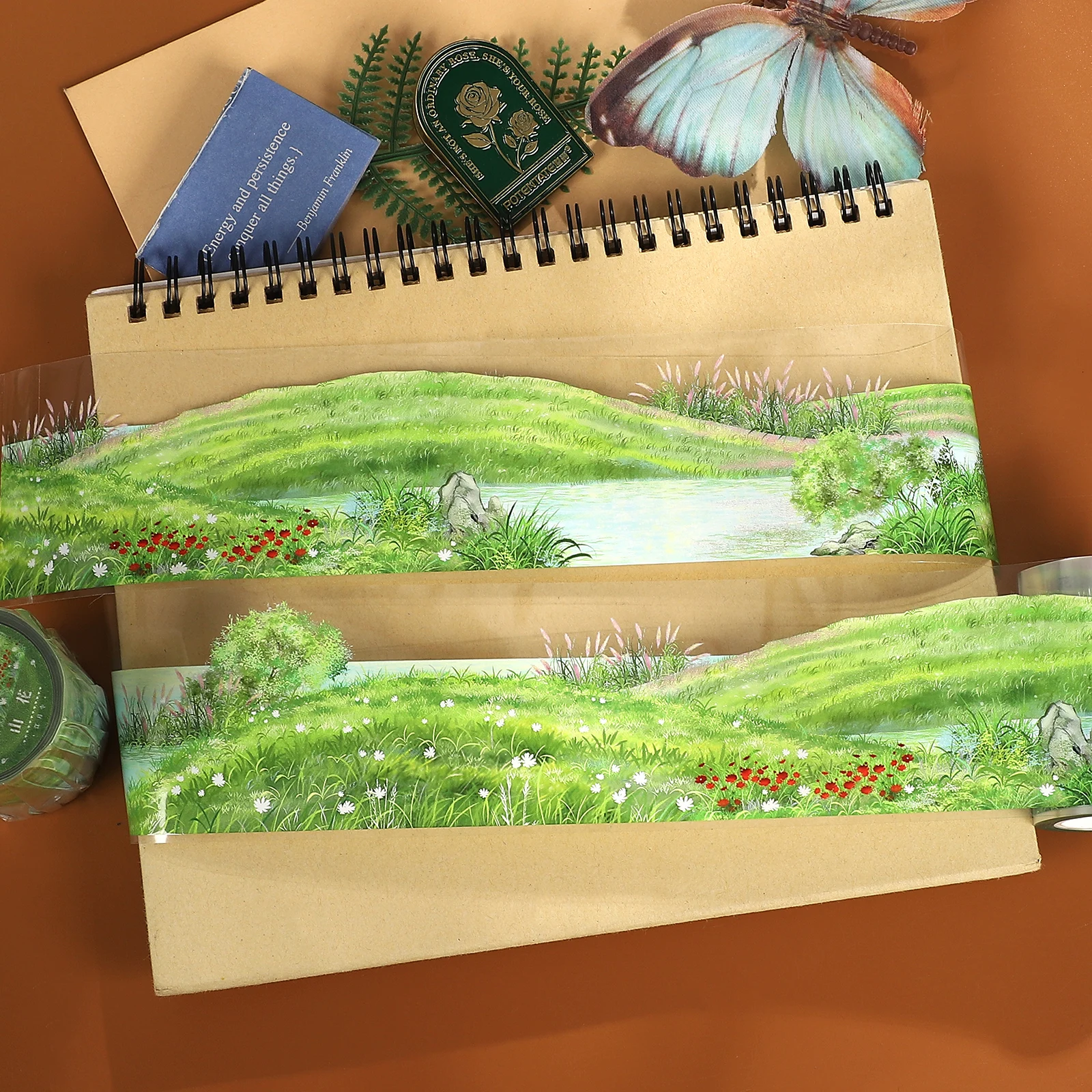 60mm*5m Vintage Field Grass Flower Landscape PET Tape Creative DIY Journal Material Collage Scrapbooking Stationery