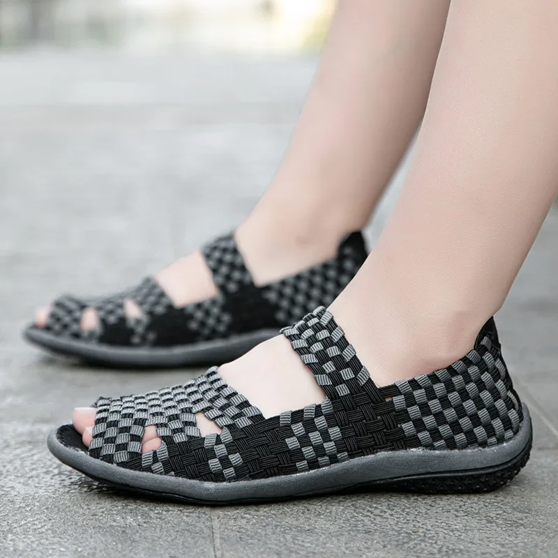 Women Sandals Handmade Woven Flat Shoes Woman 2023 Summer Fashion Breathable Casual Slip-On Women Casual Loafers Zapatos Mujer