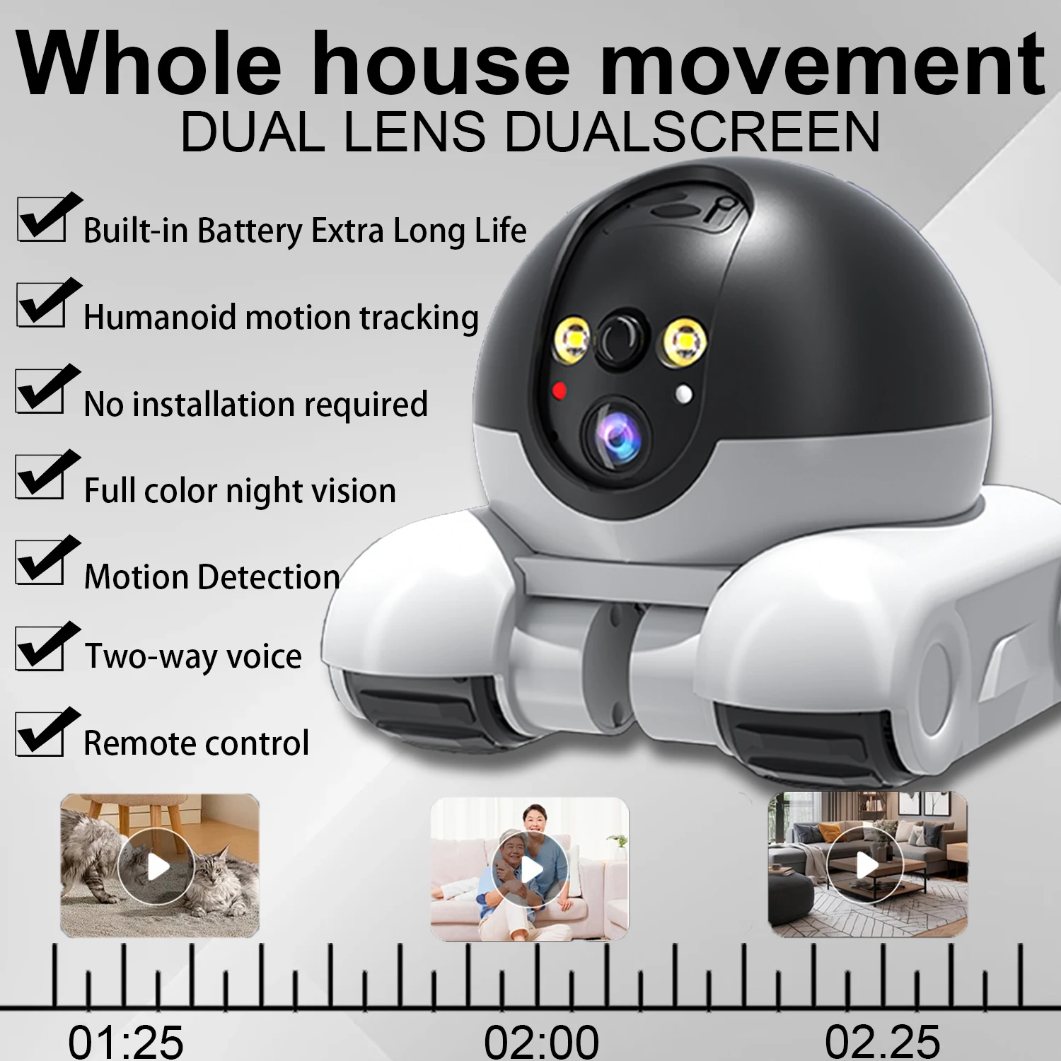 

WiFi Indoor Security Camera Mobile Robot Camera with Real Time and Remote Control for Pet Monitoring night vision Camera Monitor