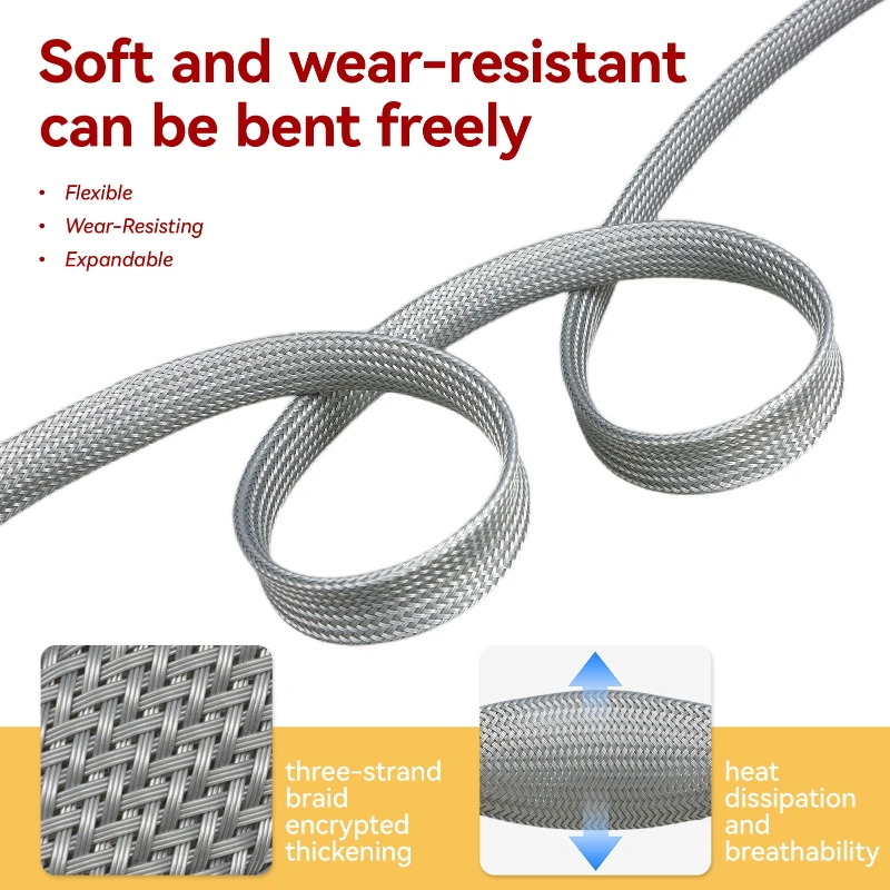 1~50m Grey 2/4/6/8/10/12/14/16/20/25/30/35/40/50/60mm PET Braid Sleeve Expandable Wire Cable Management Flame Retardant Sheath