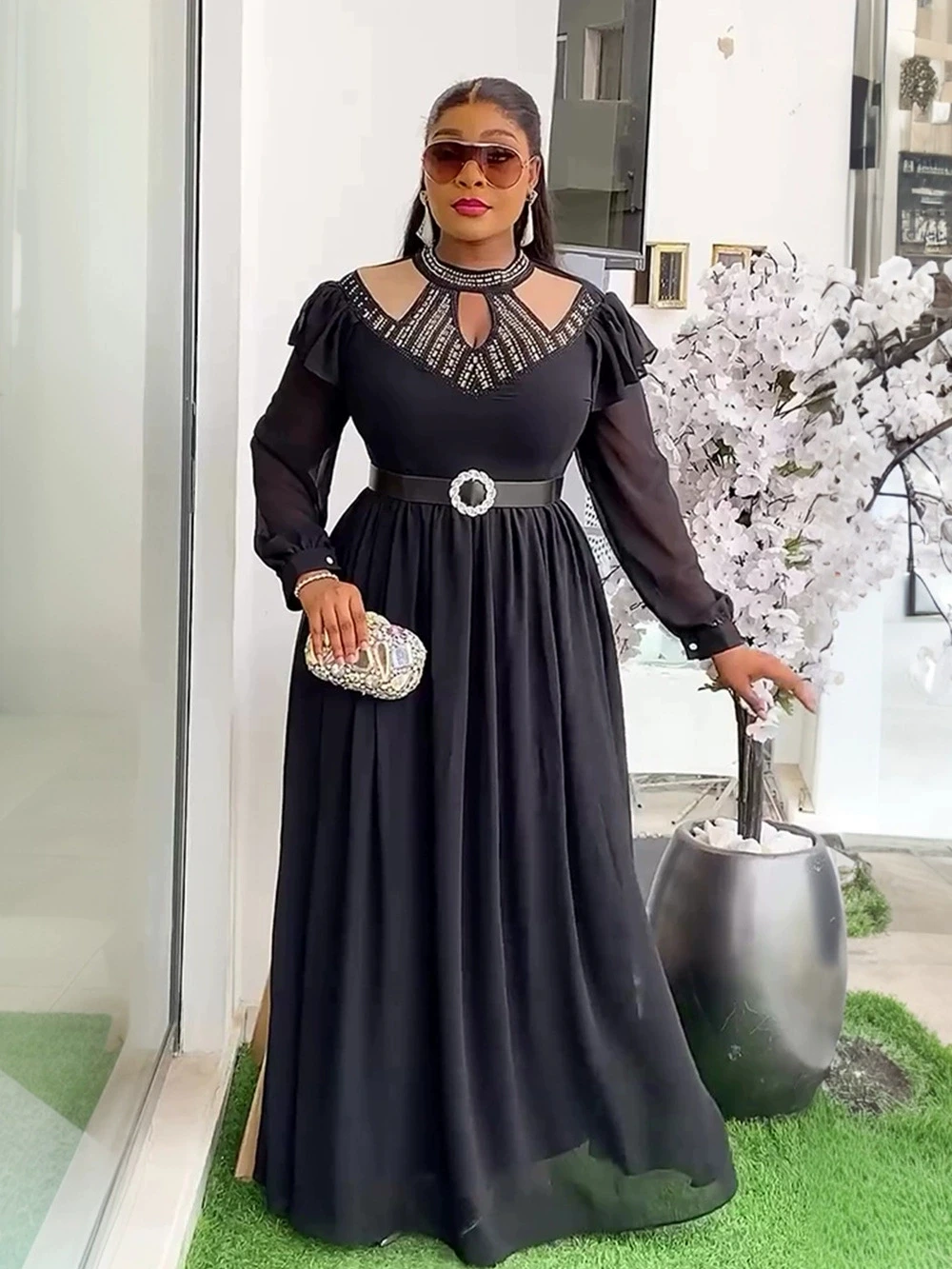 

Plus Size African Party Long Dresses for Women New Dashiki Ankara Sequin Evening Gowns Turkey Outfits Robe Africa Clothing