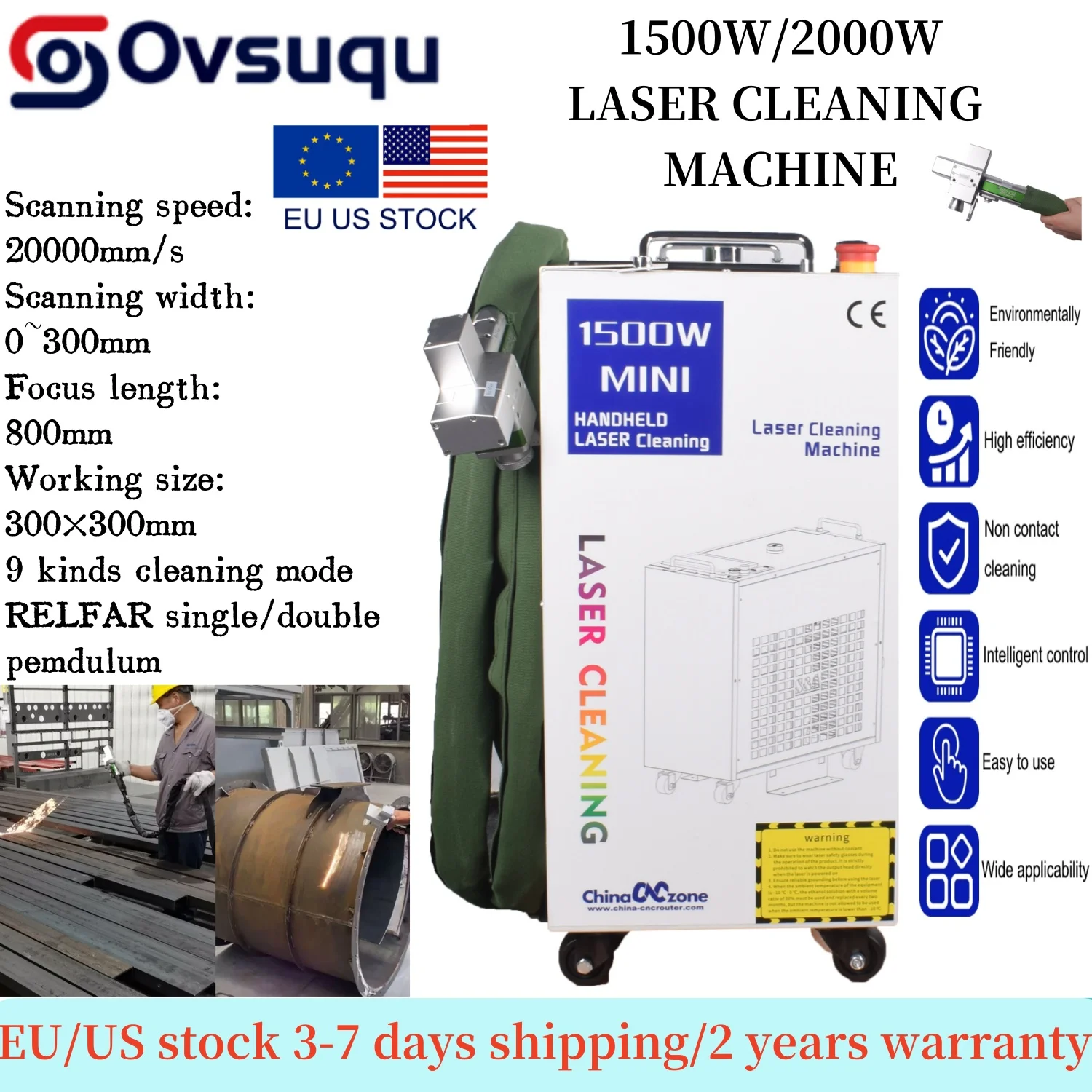 BWT Laser Cleaner 1500W/2000W Relfar Cleaning Heads Single/Double Pendulum Fibre Laser Metal Descaling Paint Oil Removal Machine