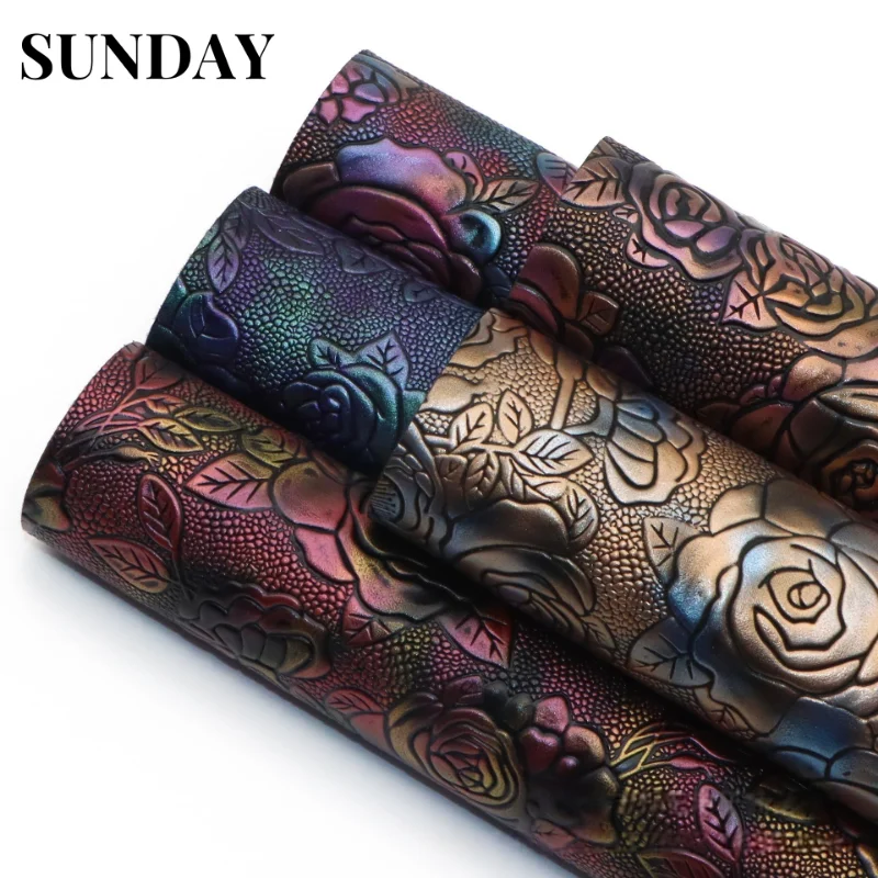 Metallic Colour Flower Non-stick Leather Bump Textured Slice Rose Flowers Synthetic Leather Fabric DIY Bag Sewing Material Craft