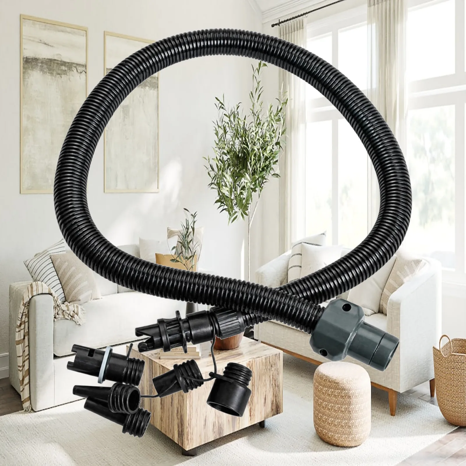 Flexible Air Hose with Threaded Adapters for Inflatable Kayak Pump Corrugated Pump Hose Connector for Camping Gear
