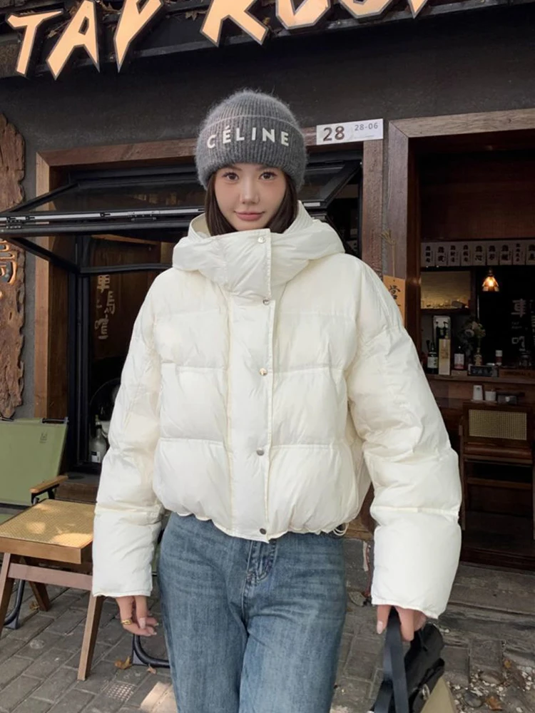 

Fashion White Parkas Women Winter Thick Warm Long Sleeve Sweet Puffy Coat Korean Casual Hooded Female Chic Loose Cute Jacket New