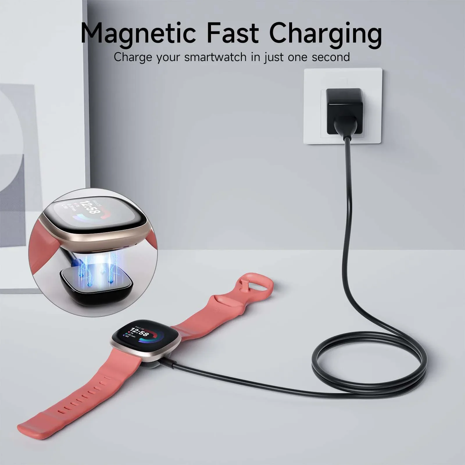 Para fitbit versa4/3 cabo de carregamento de substituição com suporte de doca usb magnético, compatível com fitbit sense2, cabo de carregamento usb