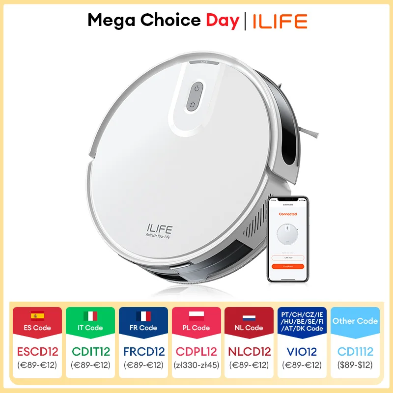 Aspirador de pó robô ILIFE V20, sucção 5000Pa, navegação inteligente SOF LiDAR, controle por APP, limpeza personalizável, carregamento automático