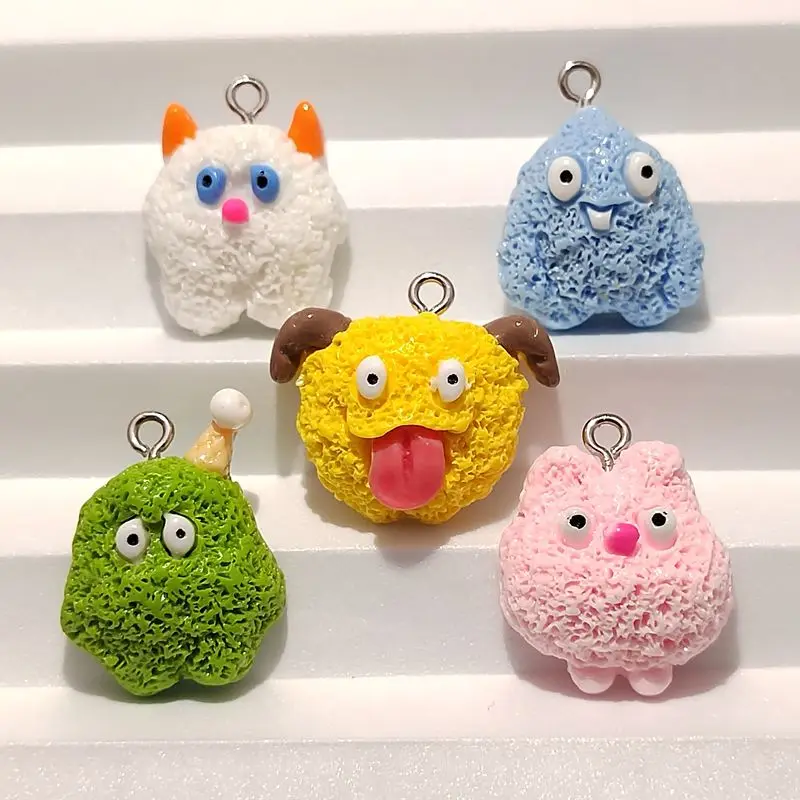 10PCS Cute Sponge Monster Charm Cartoon Kawaii DIY Resin Necklace Pendant Earrings Bracelet Keychain Bag Decorative Accessories