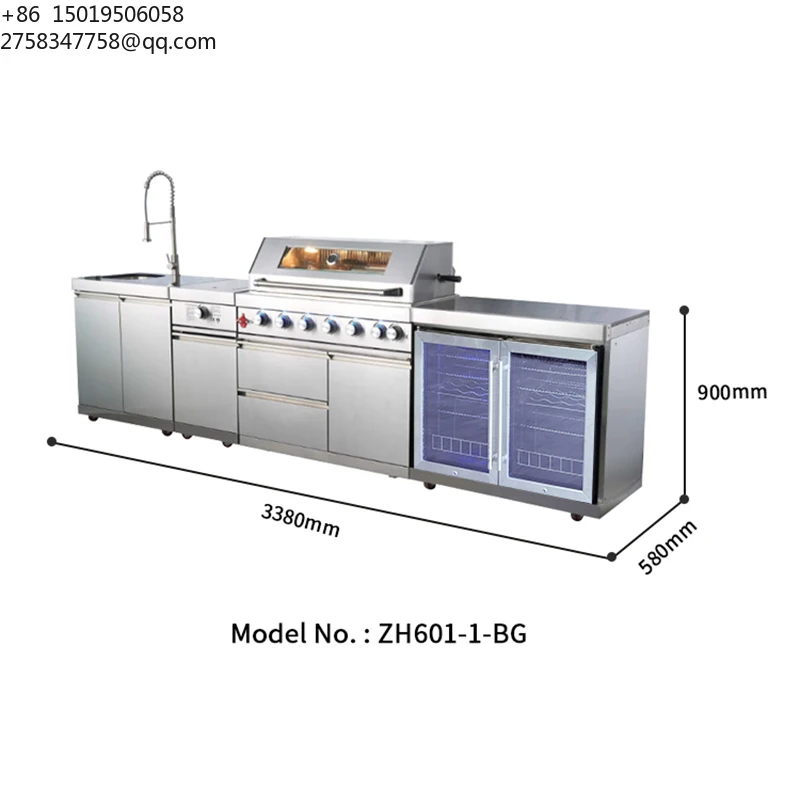 Luxurious Premium Mobile Rolling Grill Griddle Stainless Steel Prefab DIY Cabinet Outdoor Kitchen Island Rotating for Garden