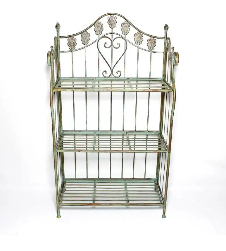 

DSA garden decoration country old retro wrought iron green wrought iron flower stand, three-layer flower stand, folding model