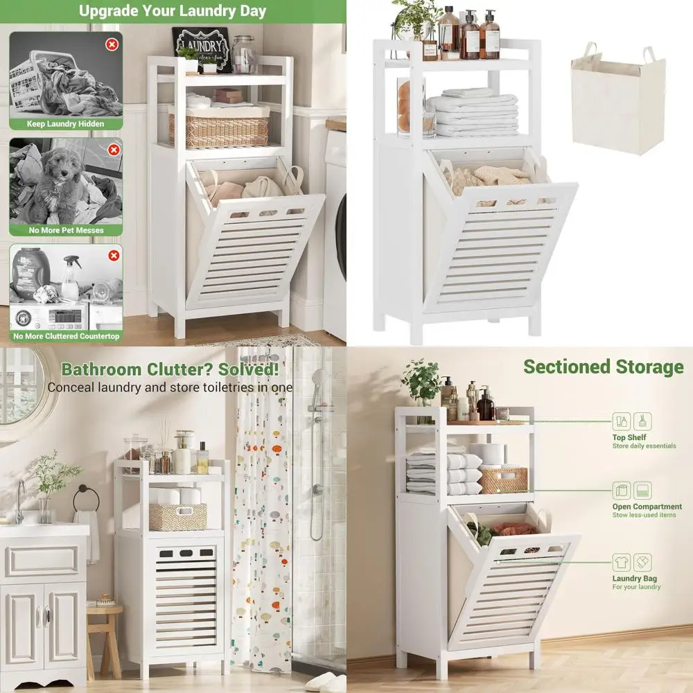 

10-галлонная бамбуковая корзина для белья со съемной корзиной, компактный шкаф для хранения грязной одежды, подходит для ванной и