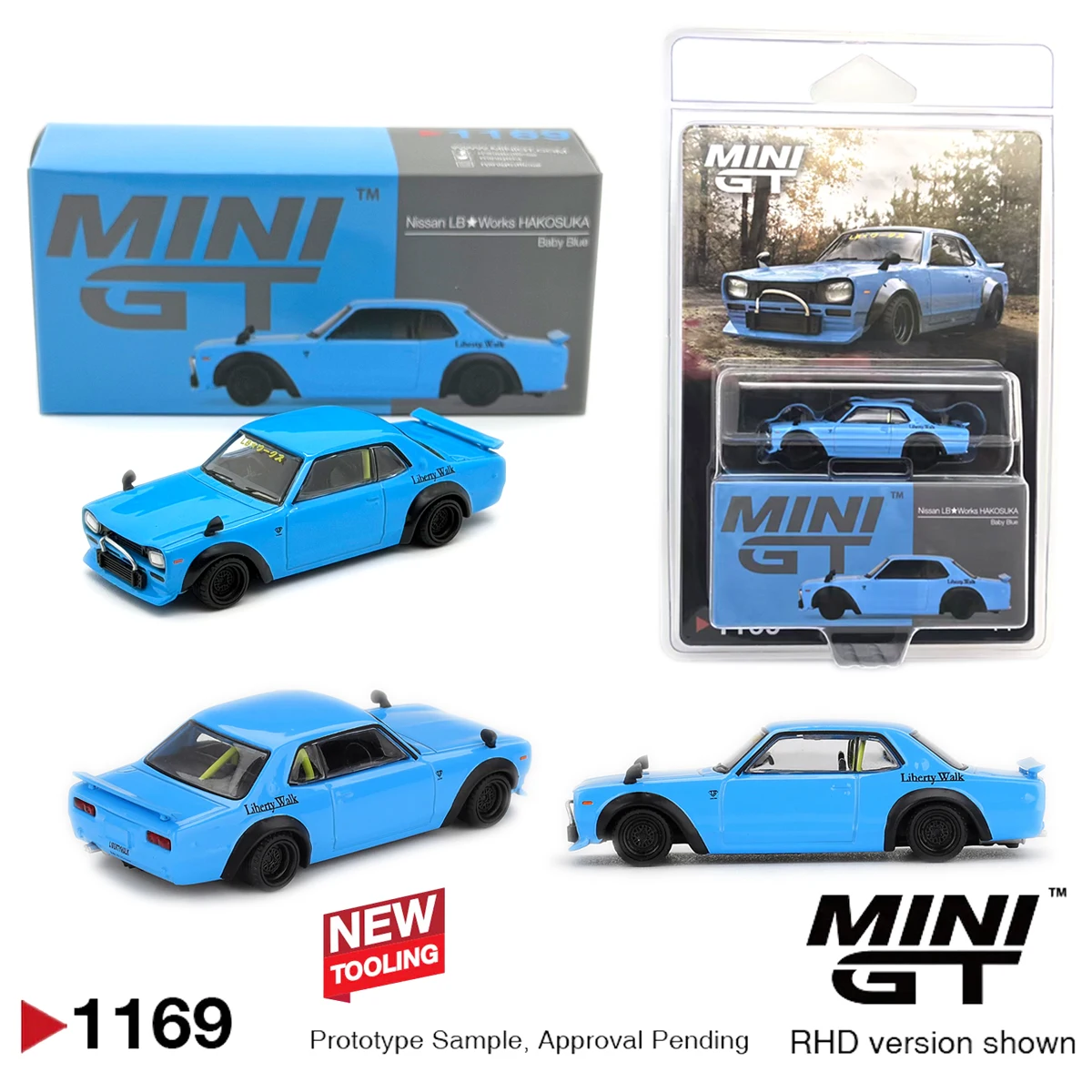 MINI GT MGT1169 1:64 Nissan LB☆Works Hakosuka Baby Blue RHD