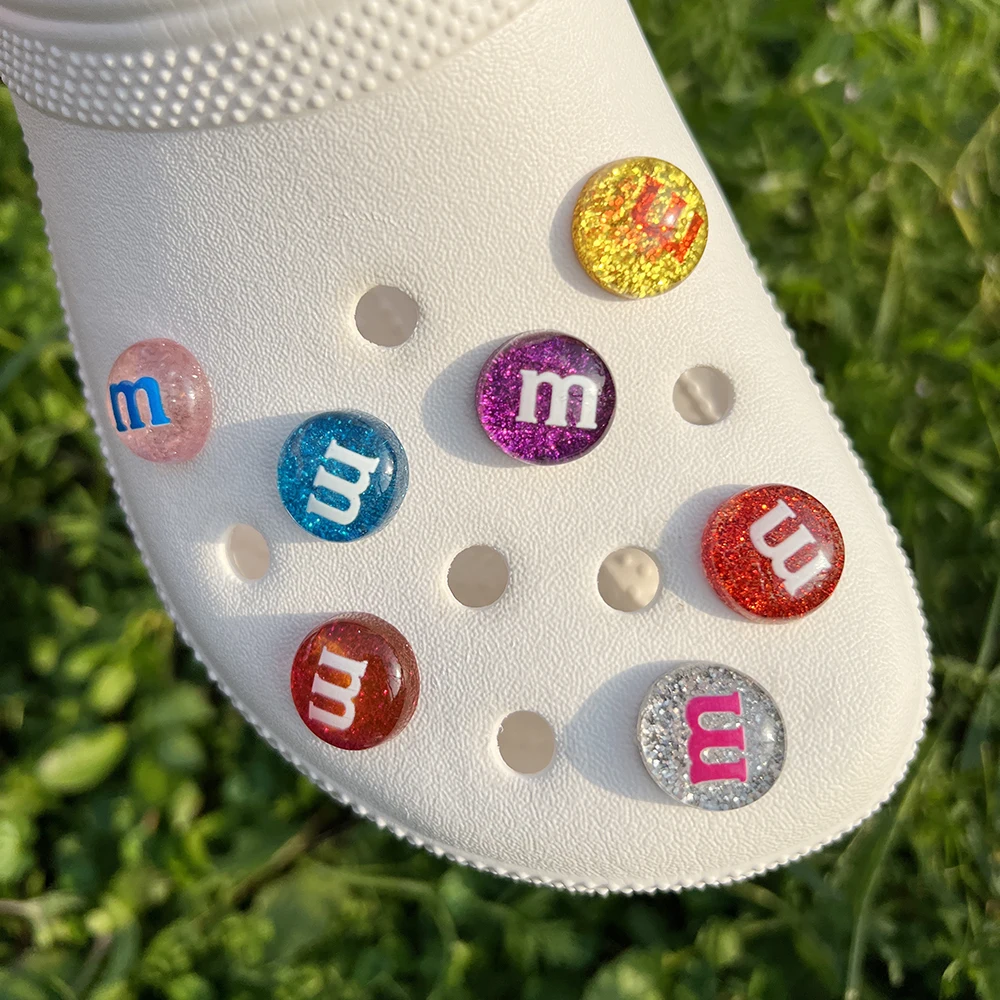 7/14 stücke Set blenden Farbe Glitter M Bohnen Schuh Charms Zubehör DIY Schuh Slipper Sandalen Schnalle Pin Charm Harz Schuh