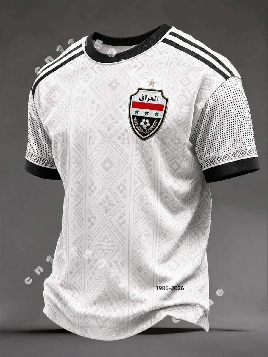2026 New Men's Iraq 3D Printed Football JerseyT-shirt Suitable for Daily and Training Wear Quick Dry Sweatshirt Family Kids Tees