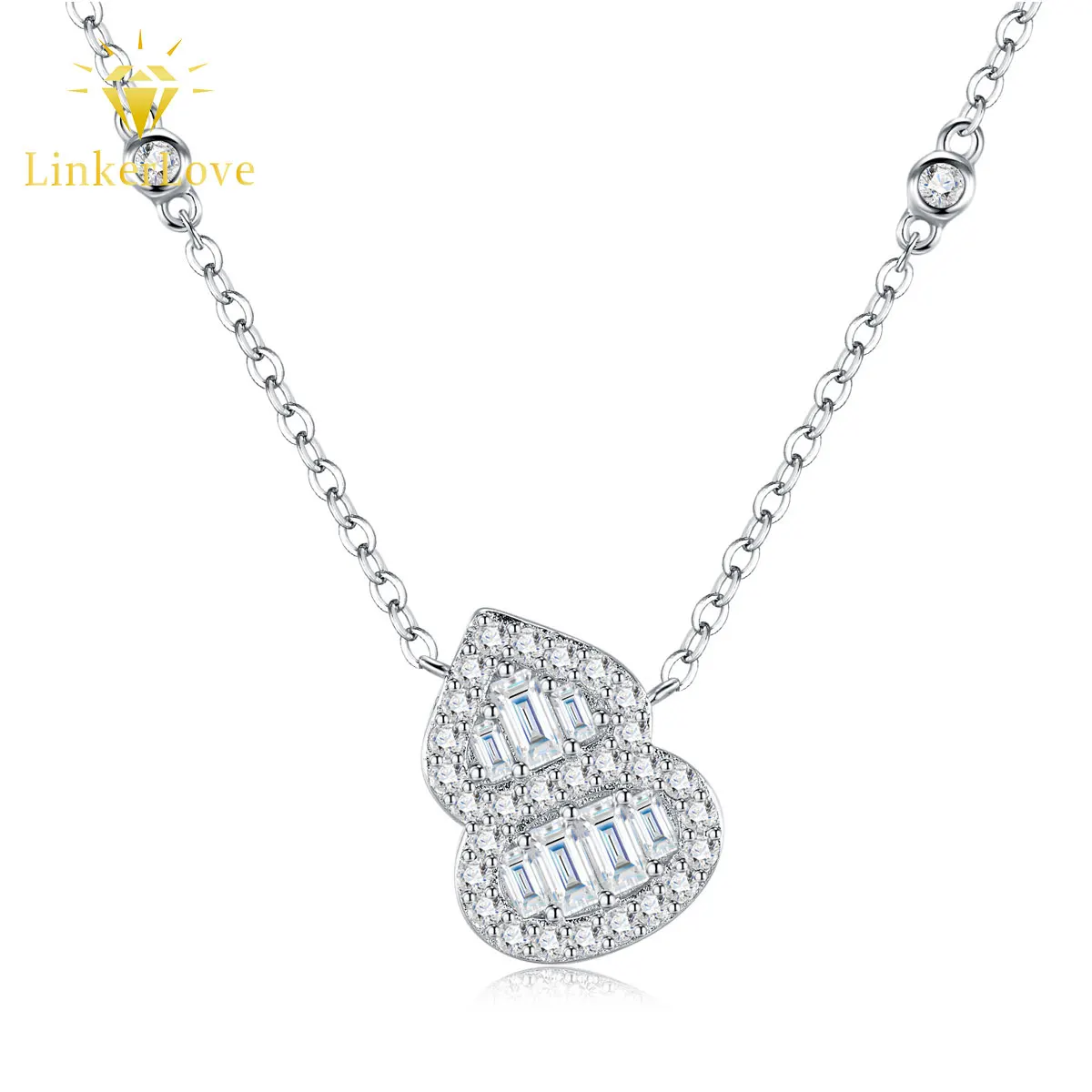 

LinkerLove S925 Silver Gourd Pendant Necklace Full Moissanite Paved Necklace for Women Lucky Jewelry Gift Anniversary Birthday